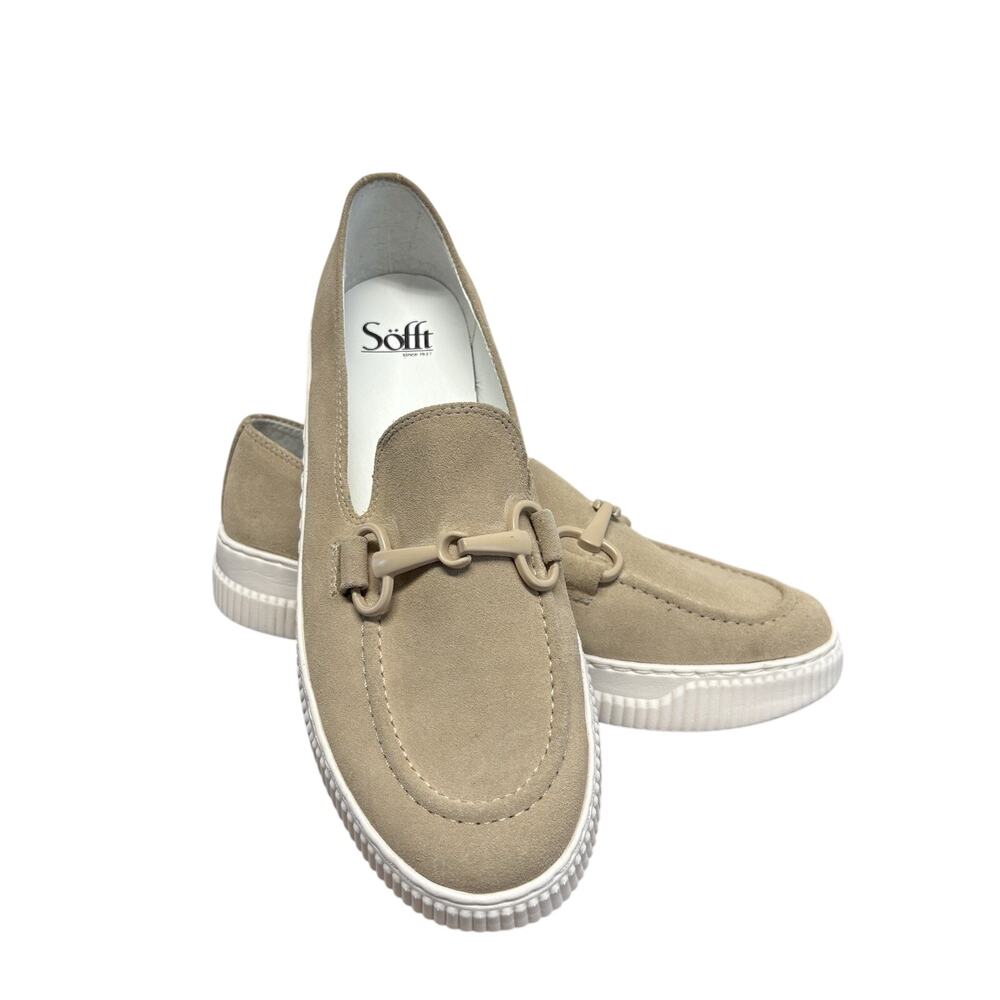 Sofft Loafer Tan Suede Fable Slip On Platform Loafer Chain Accent Size 9.5